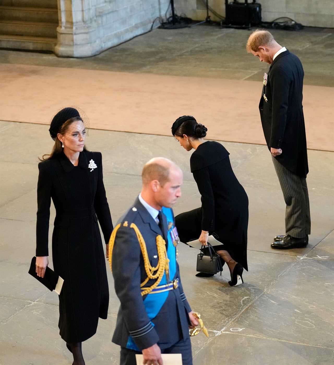 Meghan Markle’s deep curtsy to Queen’s coffin is sweet echo of her first meeting with Her Majesty