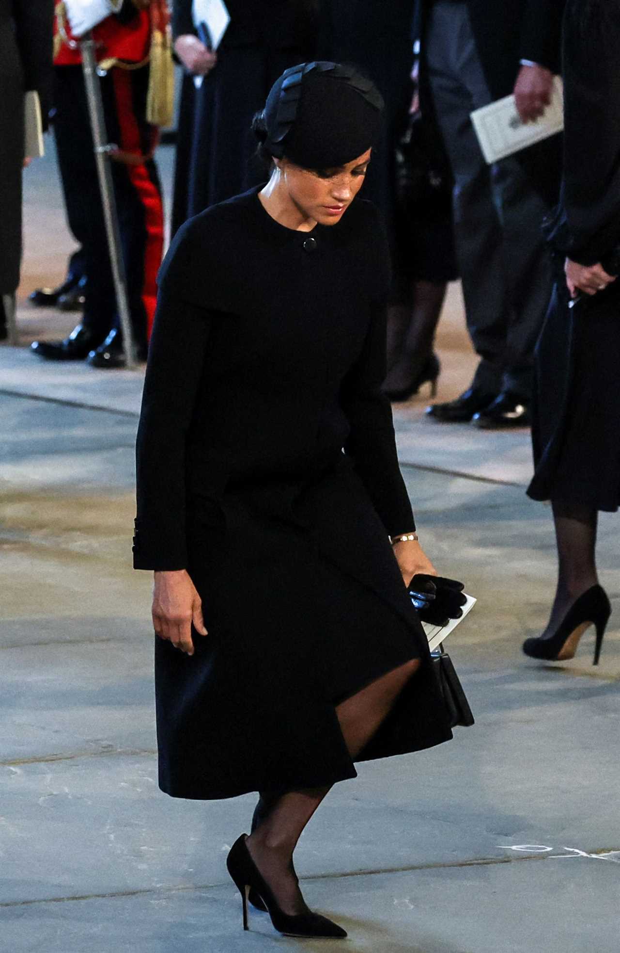 Meghan Markle’s deep curtsy to Queen’s coffin is sweet echo of her first meeting with Her Majesty