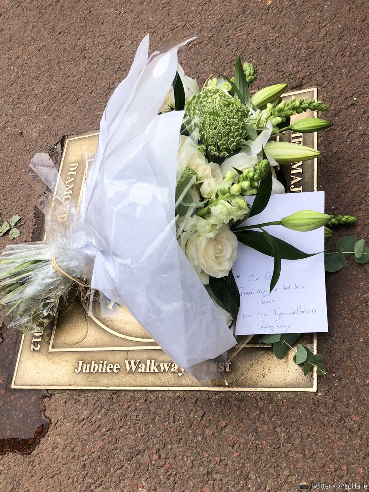 Tyson Fury and wife Paris in sweet tribute to The Queen as they lay flowers at the gates of Buckingham Palace