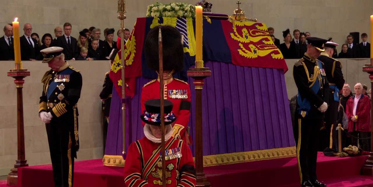 Prince Harry finally gets to wear military uniform as he guards Queen coffin with William and her other grandchildren