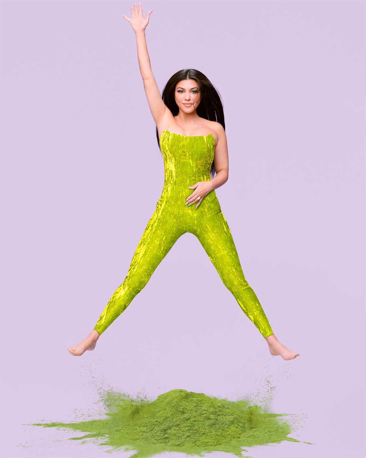 Kourtney Kardashian shows off slim body in green jumpsuit as fans slam star for photoshop fail in ‘heavily edited’ photo