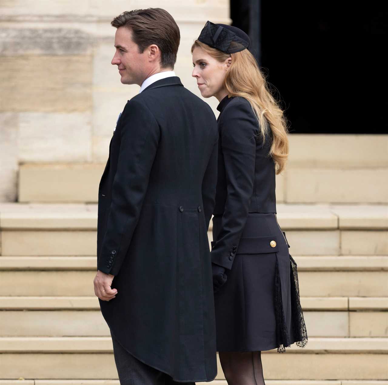 Heart-wrenching moment Princess Beatrice’s husband comforts her as they walk home after Queen’s funeral