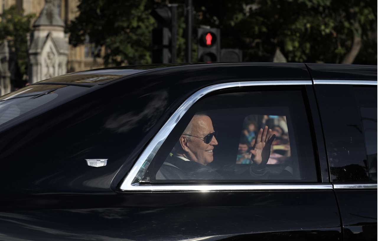 Watch as Joe Biden gets stuck in traffic in his armoured limousine The Beast on way to the Queen’s funeral
