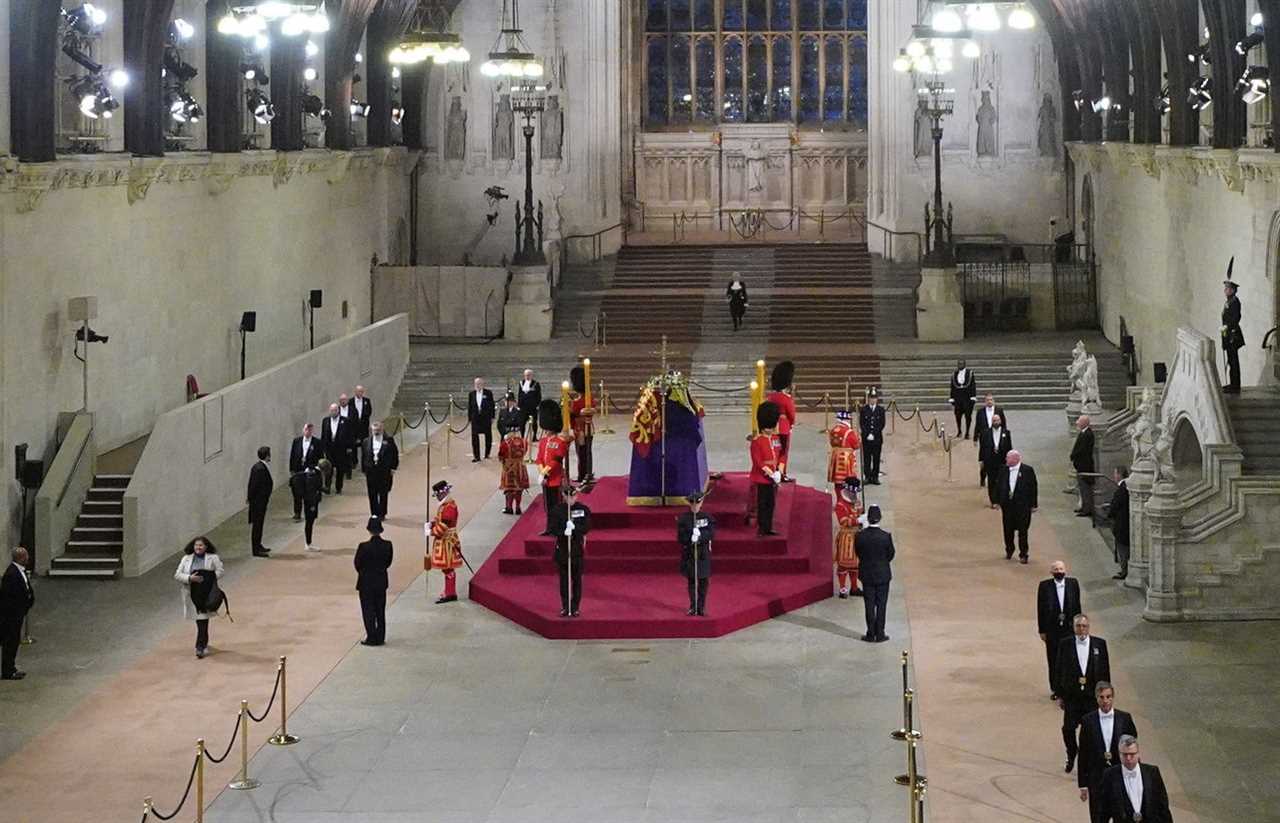 Prince George, 9, and Princess Charlotte, 7, walk beside William and Kate as they enter Abbey for Queen’s funeral