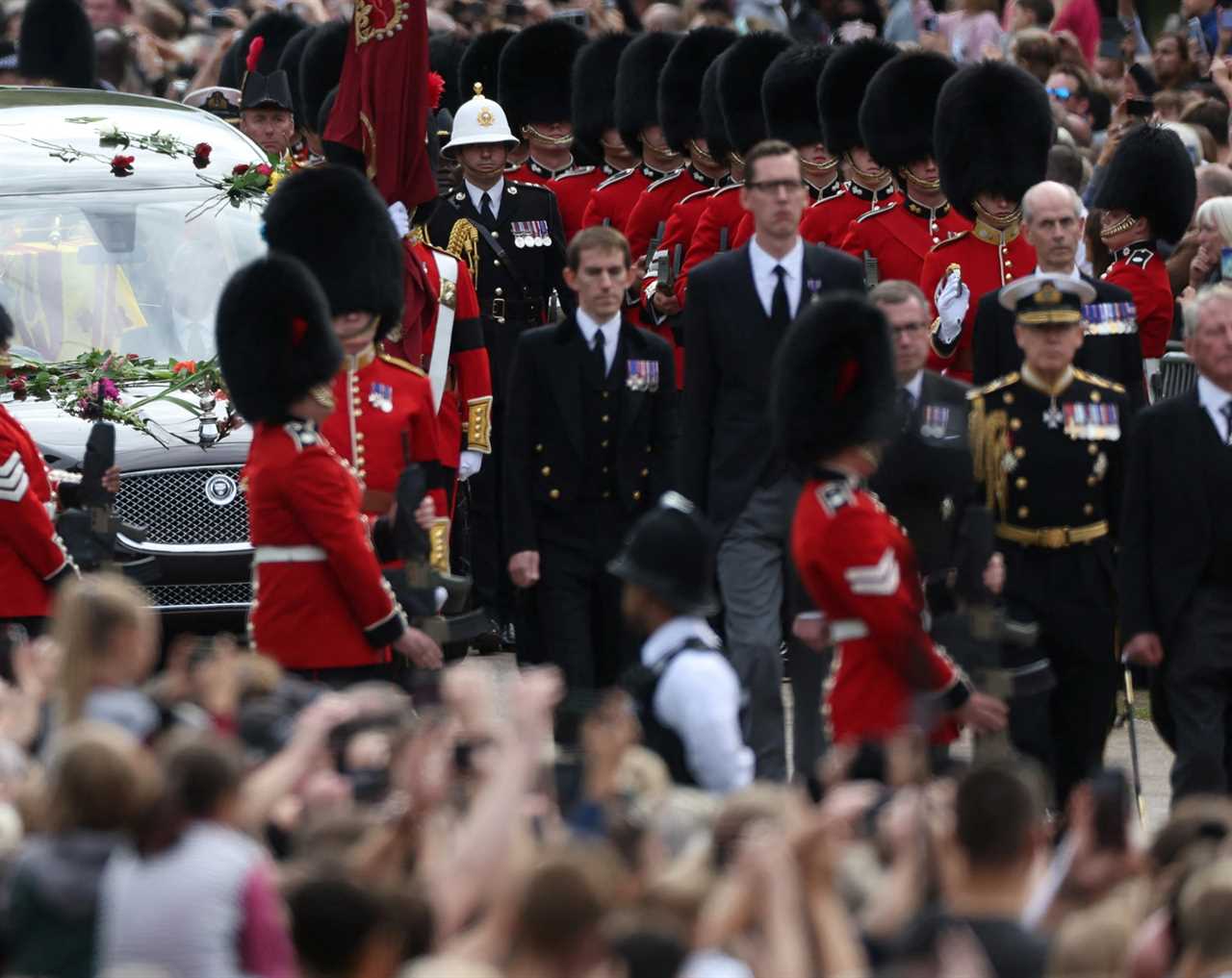 Viewers all have one question about a man walking ahead of the queen’s hearse on the way to Windsor