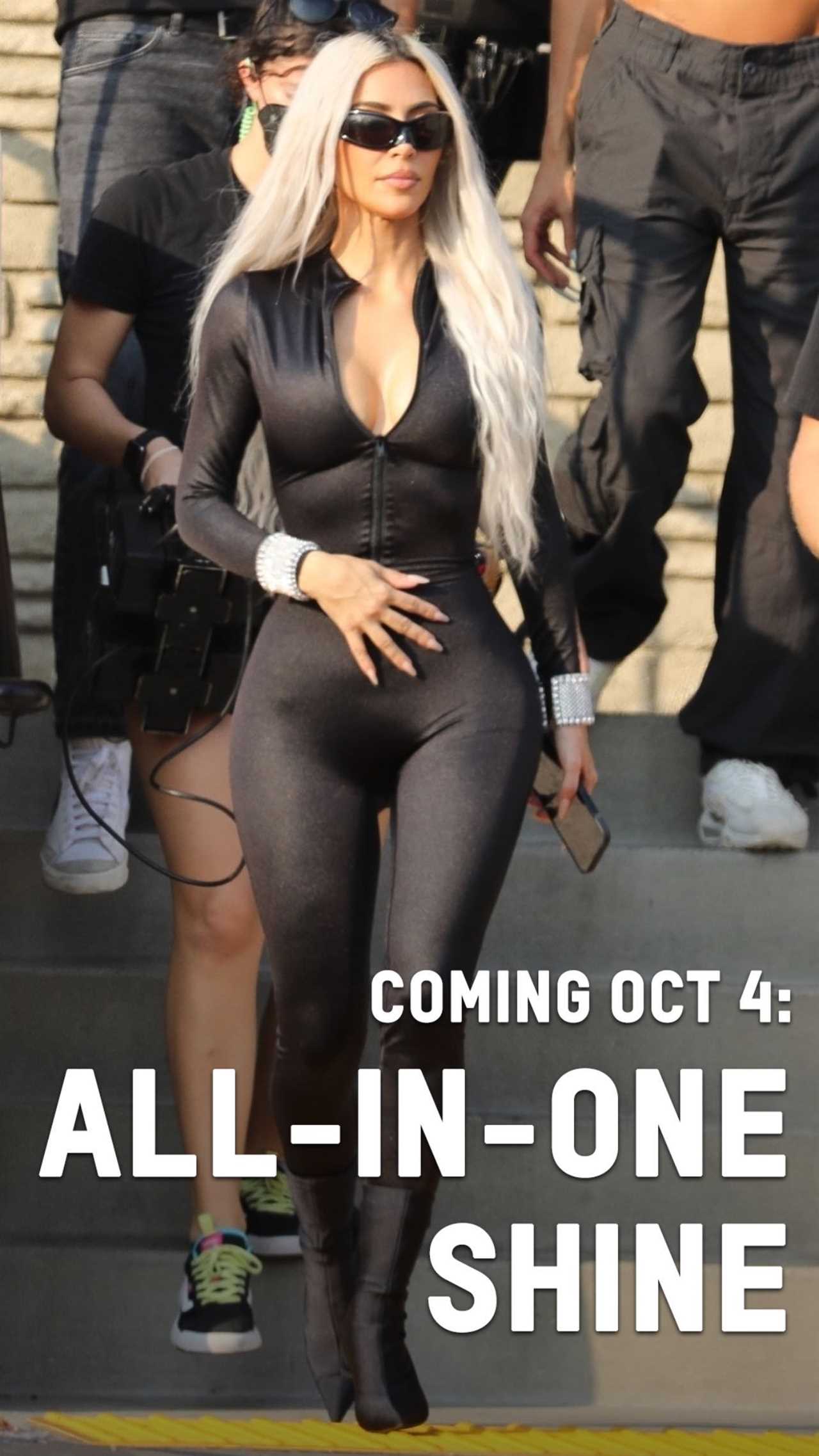Kim Kardashian shows off her tiny waist and legs in skintight metallic catsuit for new SKIMS ad