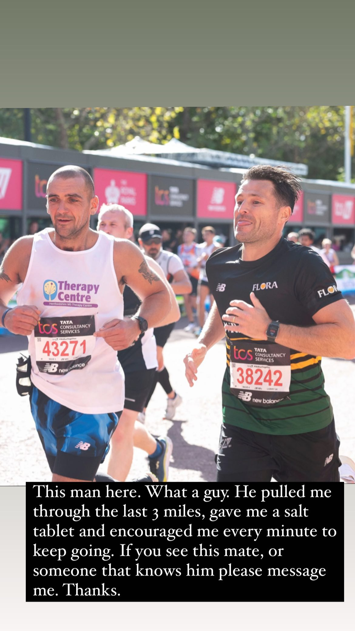 I had no idea who Mark Wright was when I helped him over London Marathon finishing line