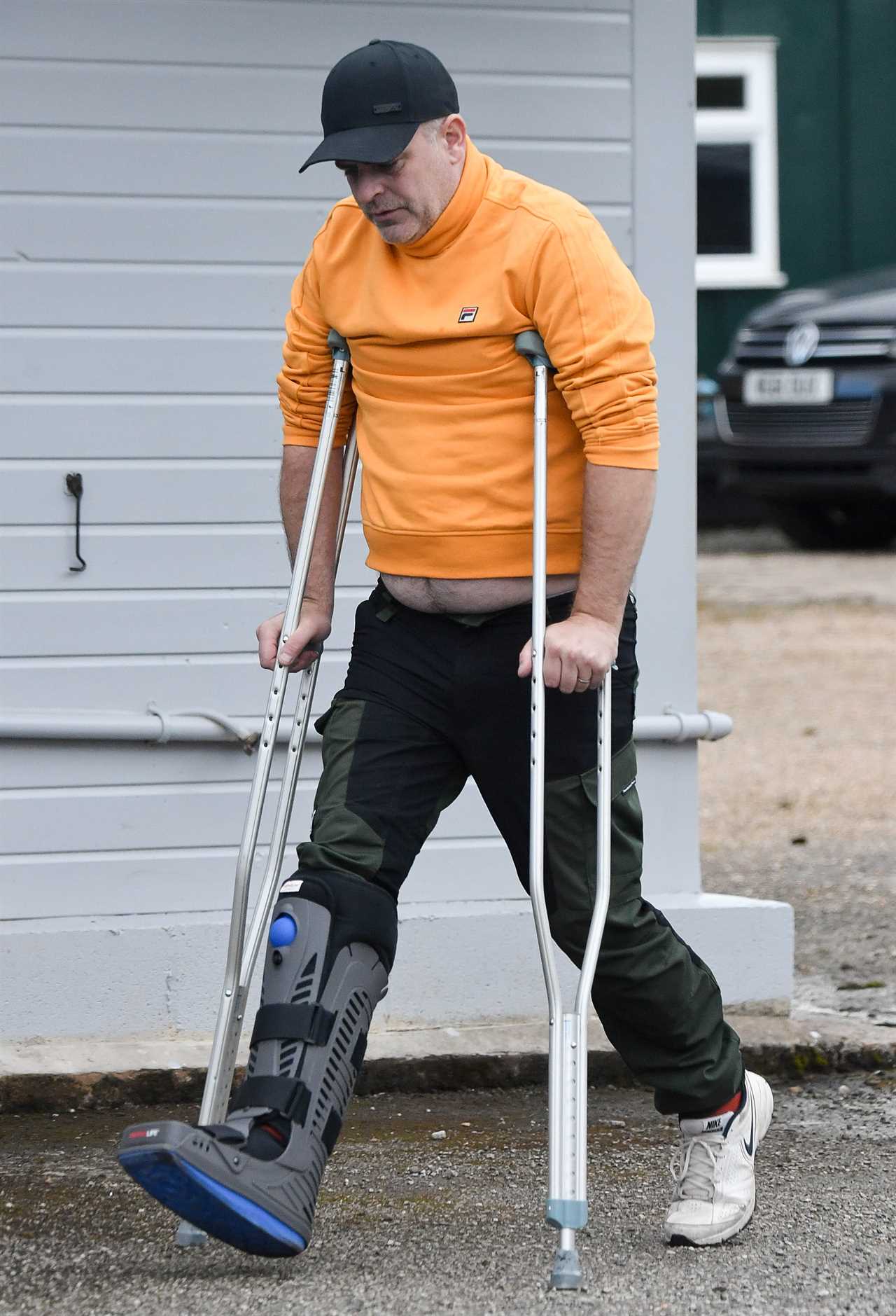 Coronation Street’s Simon Gregson on crutches as Steve McDonald star seen hobbling in orthopaedic boot