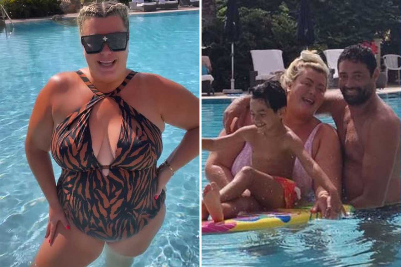 Gemma Collins looks slimmer than ever as she flashes tanned legs in gold mini dress