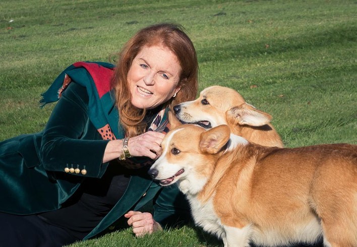 Sarah Ferguson poses with Queen’s corgis for first time since they moved in with Duchess and Prince Andrew