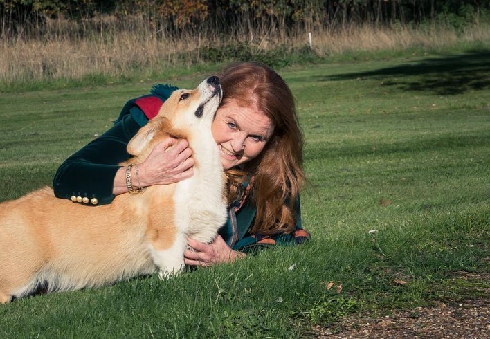 Sarah Ferguson poses with Queen’s corgis for first time since they moved in with Duchess and Prince Andrew