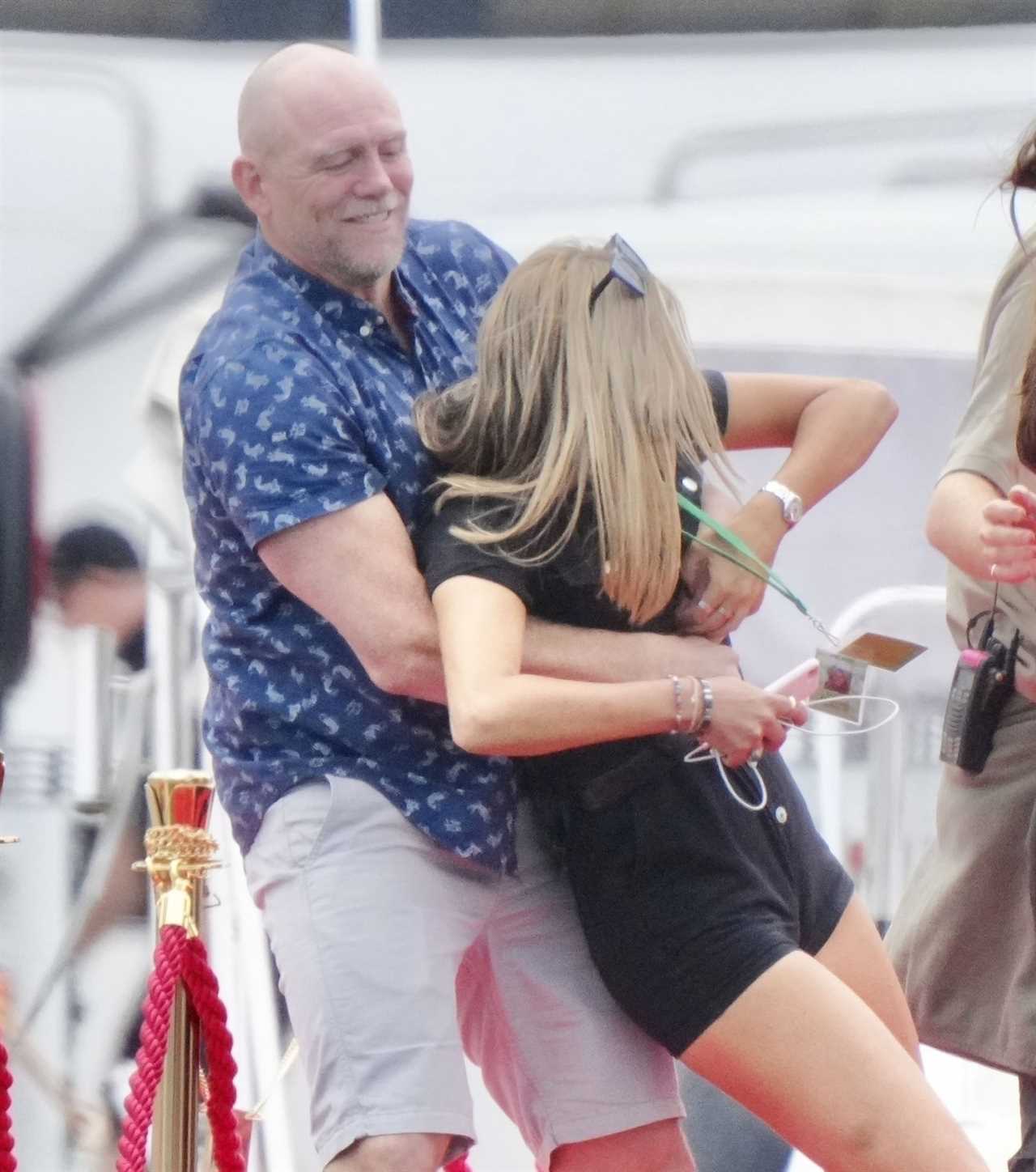 Mike Tindall jokingly tackles blonde I’m a Celeb crew member & pretends to throw her into water before heading to jungle