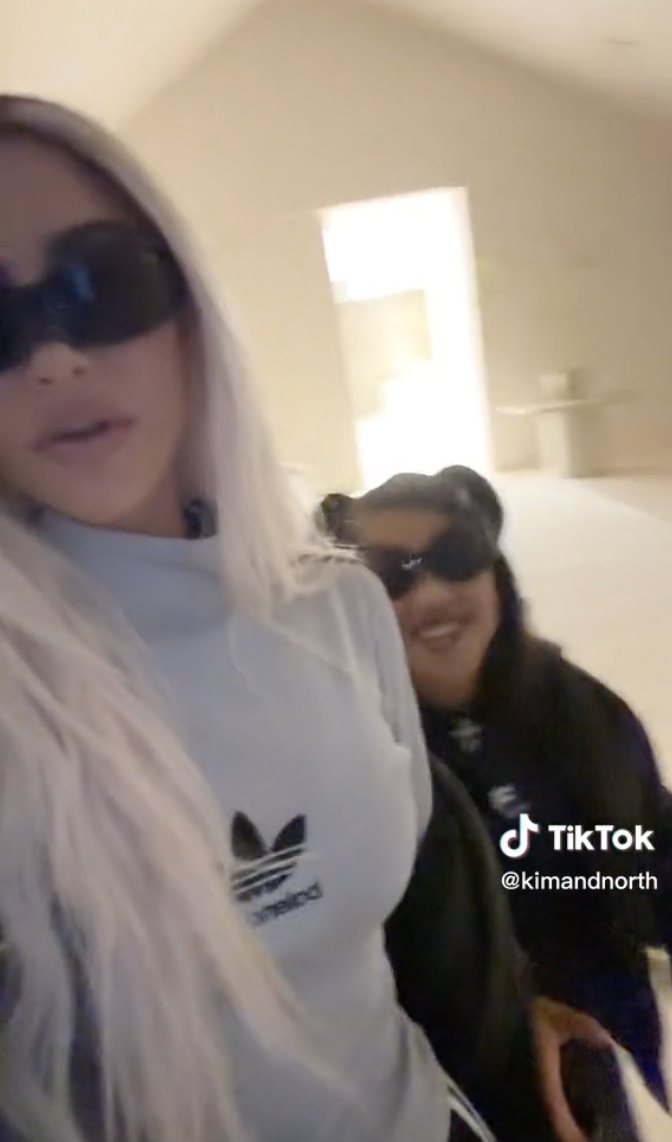 Kim Kardashian’s miniscule frame almost disappears in extra-small sweater in new TikTok with daughter North, 9