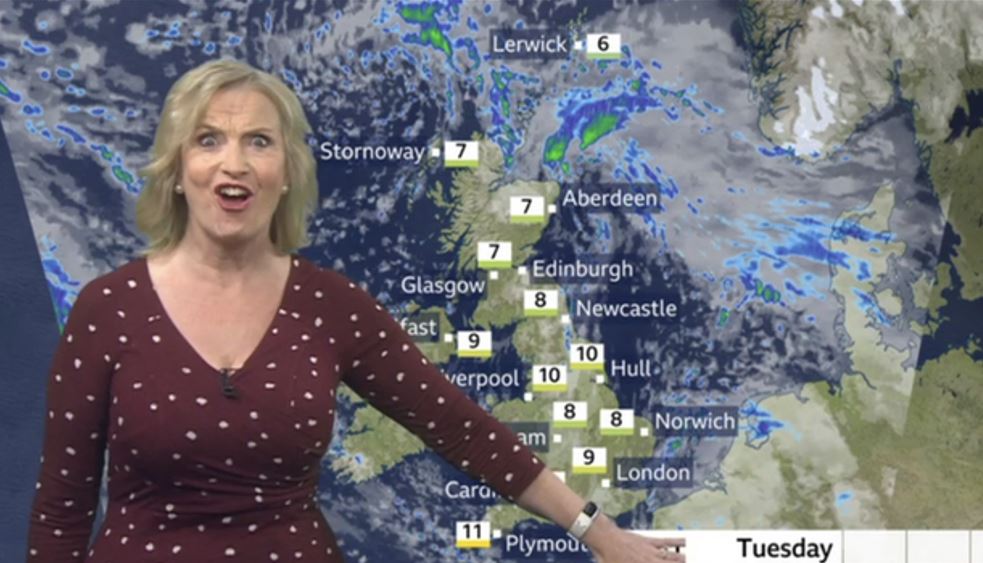 BBC Breakfast’s Carol Kirkwood left squirming as co-stars call out blunder during weather report – and issue warning