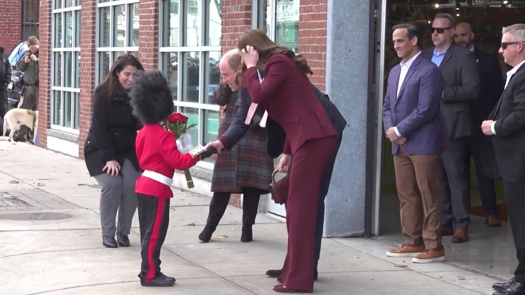 Adorable moment Princess Kate and Prince William meet young Royal guard who waited hours to greet them on Boston visit