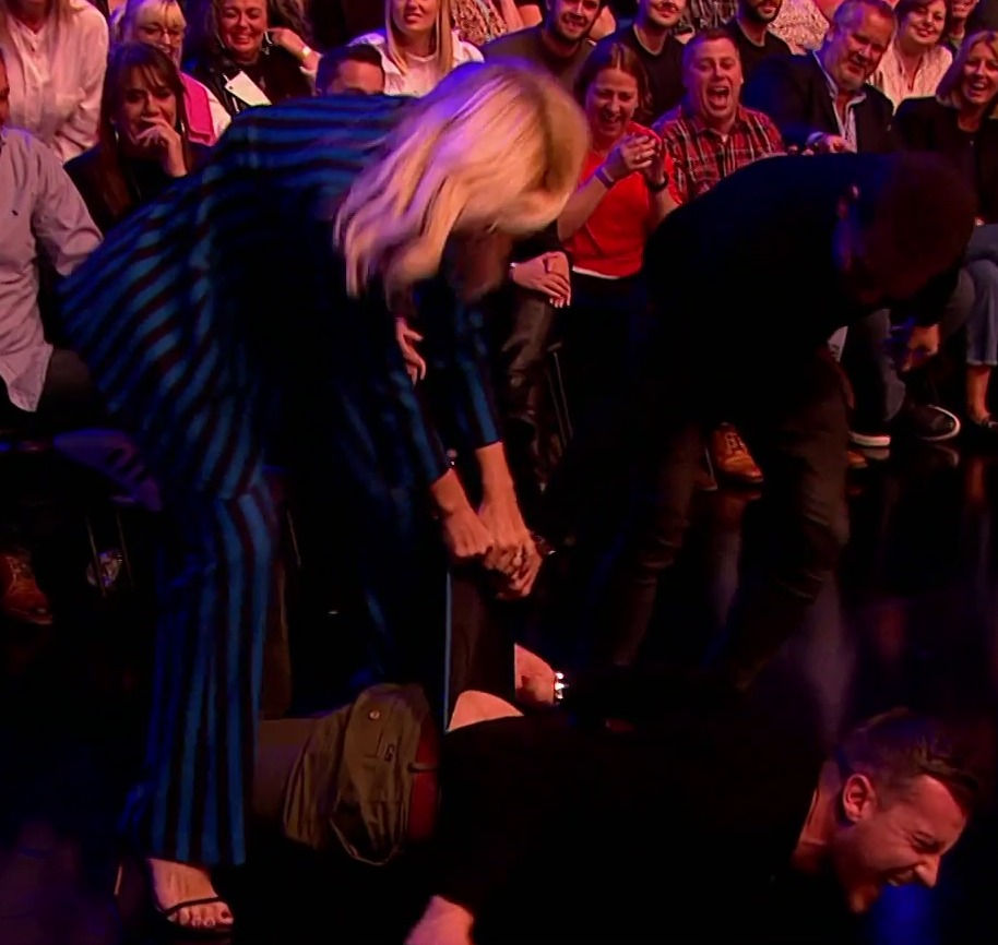 Holly Willoughby goes wild as she pins Chris Ramsey and grabs his pants on air