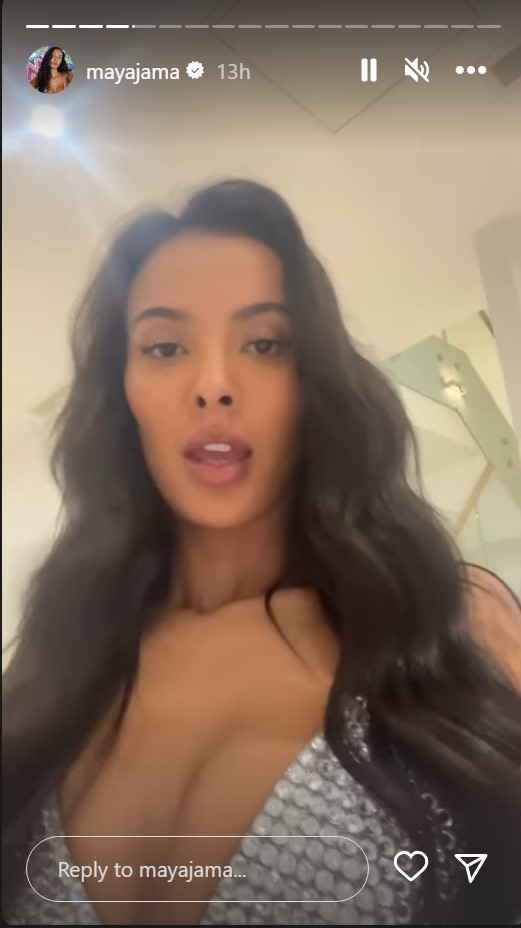 Love Island host Maya Jama looks incredible in silver jewel encrusted bra top and mini for New Year’s Eve