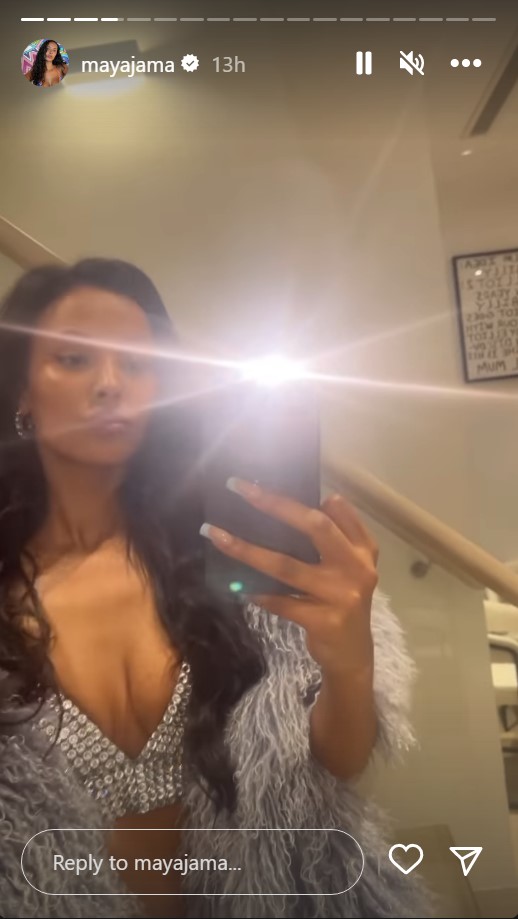 Love Island host Maya Jama looks incredible in silver jewel encrusted bra top and mini for New Year’s Eve