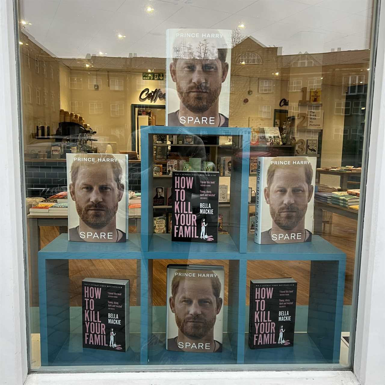 Joker bookshop boss puts Prince Harry’s memoir Spare next to Bella Mackie’s How to Kill Your Family in window