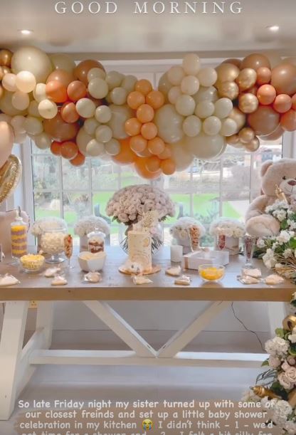 Inside Stacey Solomon’s last minute baby shower hosted in her kitchen — with flower wall, balloons and huge cake