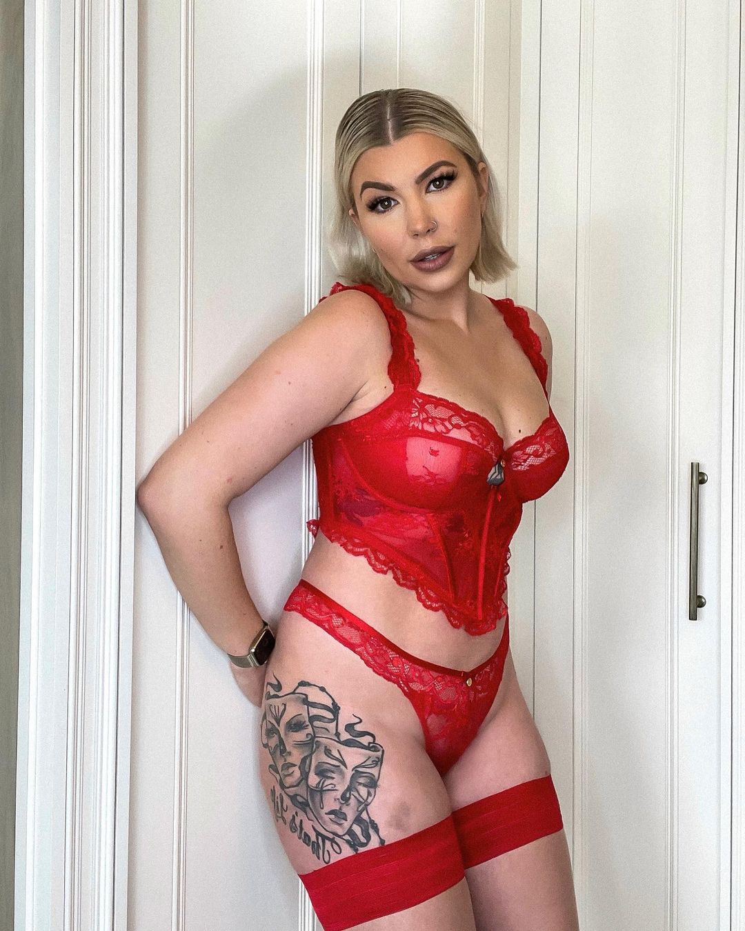 Olivia Bowen looks incredible as she poses in red lace lingerie for Valentine’s Day