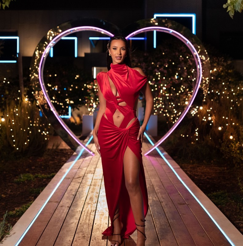 Maya Jama looks incredible in cut out red dress as she returns to Love Island villa for explosive Casa Amor recoupling