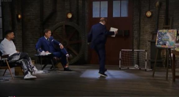 Dragons’ Den legend leaves co-stars shrieking as he falls to the ground in middle of guest’s pitch