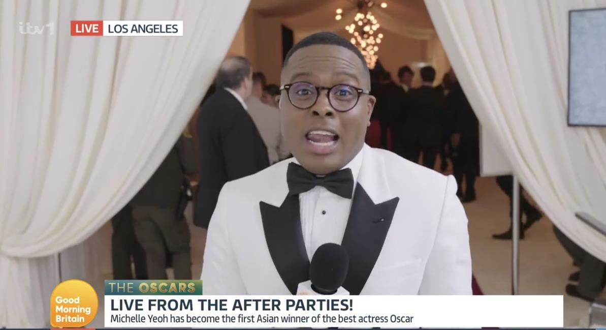 Awkward moment GMB star is rejected from Elton John’s star-studded Oscars party live on air