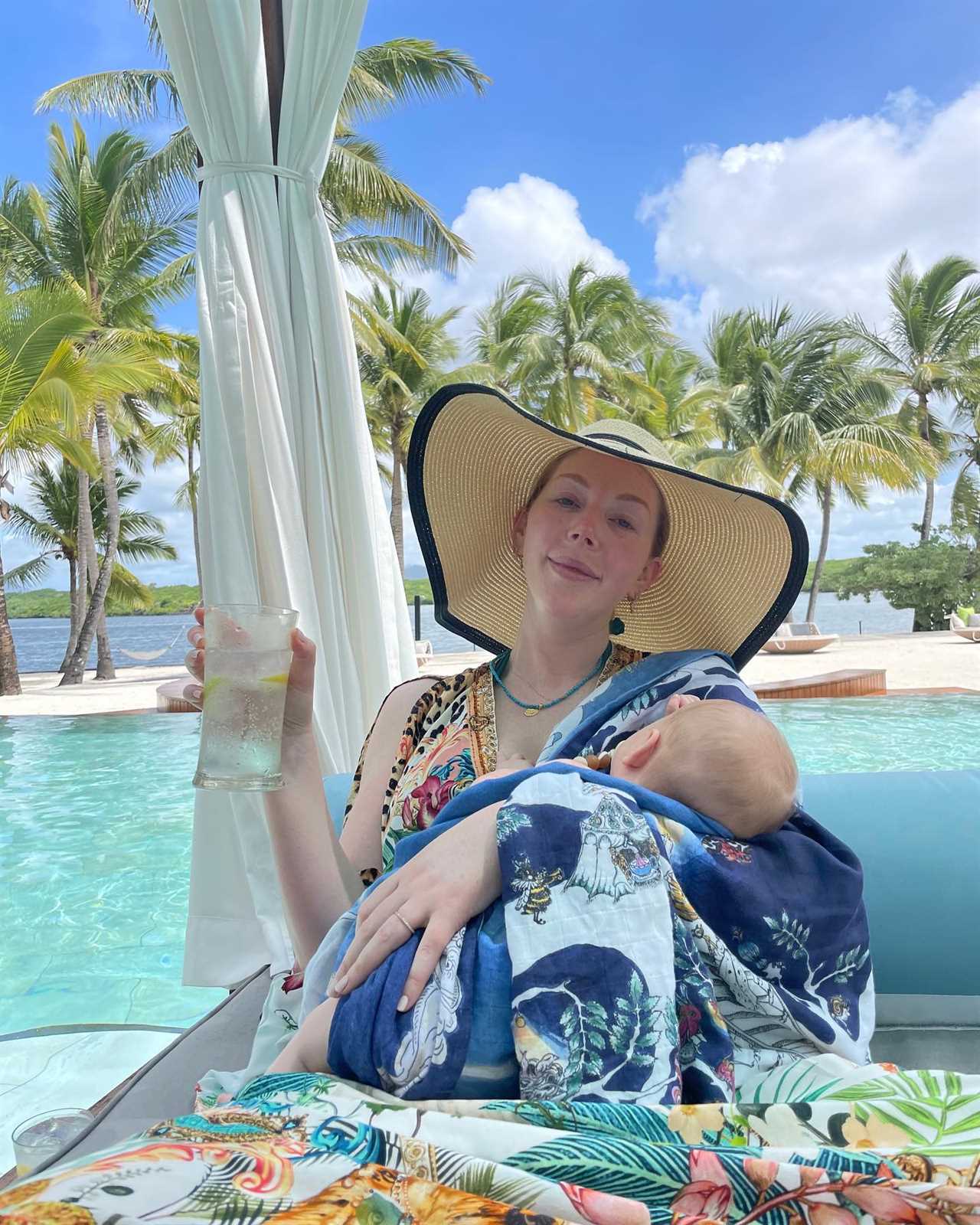 Inside Katherine Ryan’s luxury family holiday to Mauritius as she goes make-up free & breastfeeds newborn baby by pool