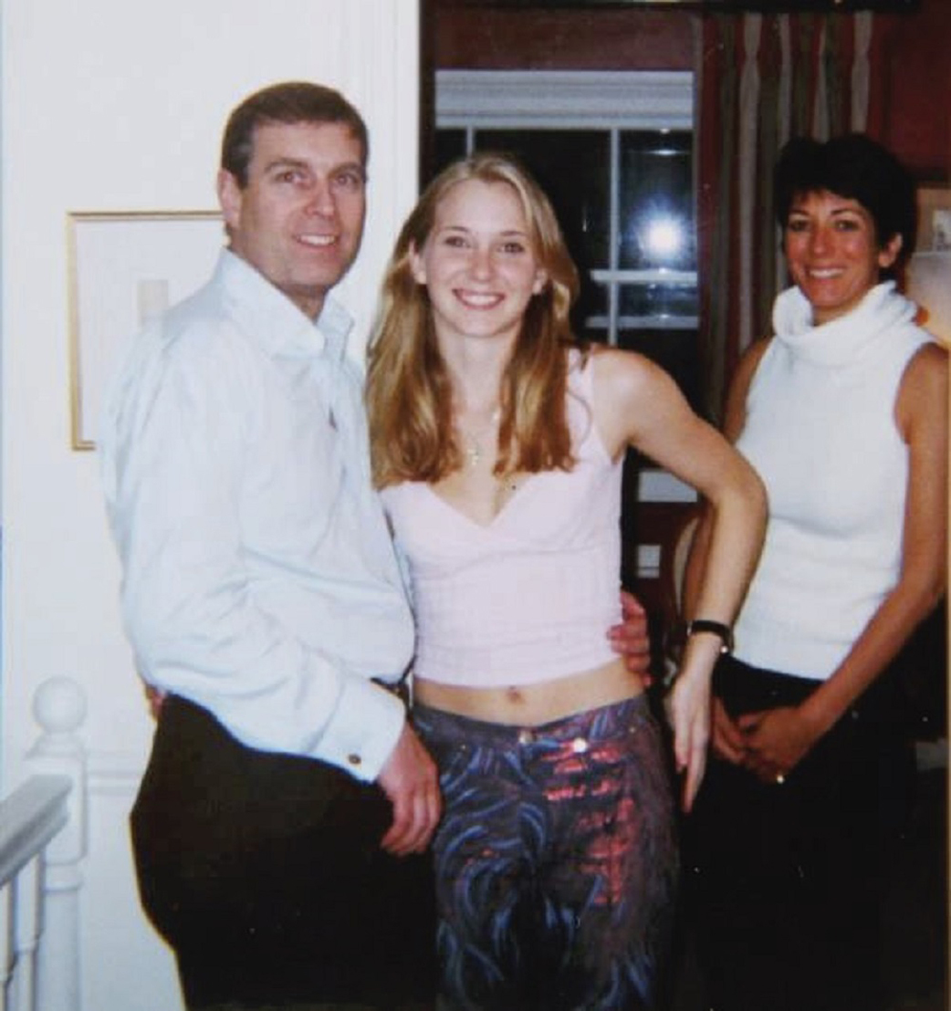 Undated handout photo issued by the US Department of Justice (left-right) of the Duke of York, Virginia Giuffre, and Ghislaine Maxwell. Disgraced British socialite Ghislaine Maxwell has said the well-known photo showing the Duke of York next to Virginia Giuffre is fake. Maxwell, 61, who was convicted of sex trafficking, has previously cast doubt on the authenticity of the photo, said to be taken inside her Mayfair home, showing Andrew with his arm around Ms Giuffre, and Maxwell in the background. Speaking from prison in the US to Talk TV, Maxwell said she is "sure" the picture is not real. Issue date: Sunday January 22, 2023. PA Photo. Jeremy Kyle Live: Ghislaine Behind Bars will air on Monday night on TalkTV at 7pm. See PA story ROYAL Andrew. Photo credit should read: US Department of Justice/PA Wire NOTE TO EDITORS: This handout photo may only be used in for editorial reporting purposes for the contemporaneous illustration of events, things or the people in the image or facts mentioned in the caption. Reuse of the picture may require further permission from the copyright holder.