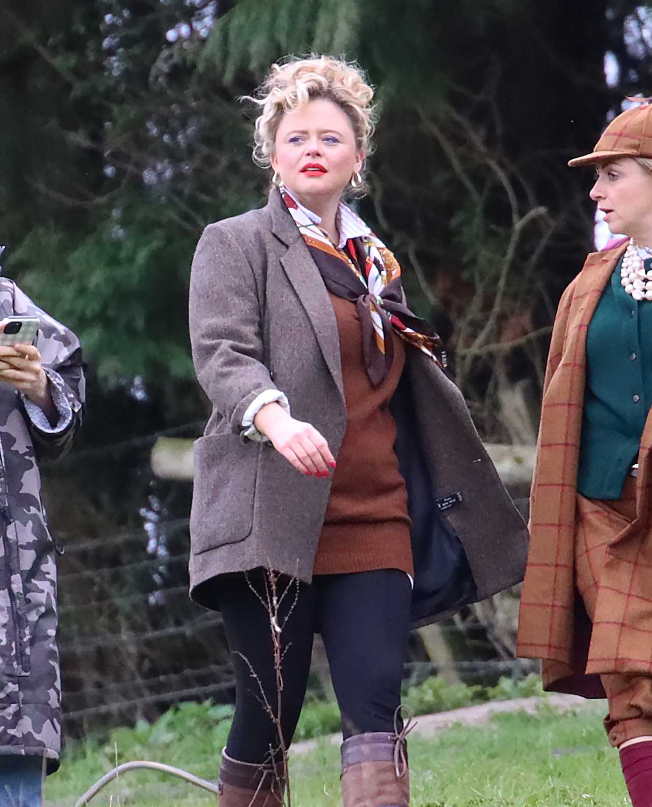 TV and film legend looks unrecognisable as he films scenes for new Disney+ show with glam Emily Atack