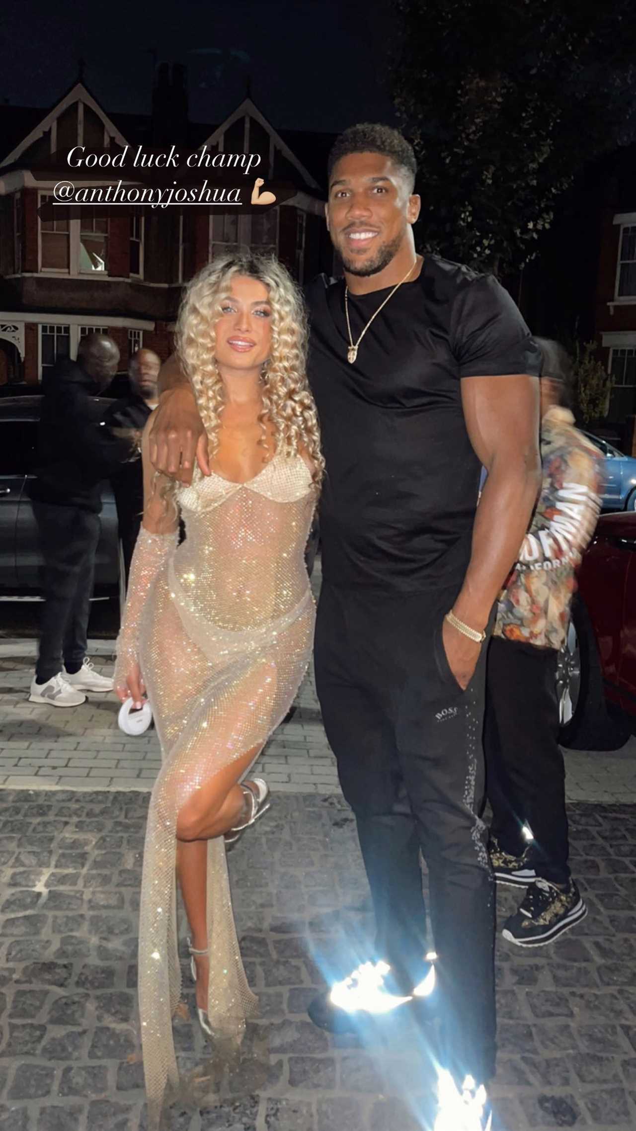 Love Island bombshell Antigoni Buxton flashes her underwear in see-through dress as she poses with Anthony Joshua