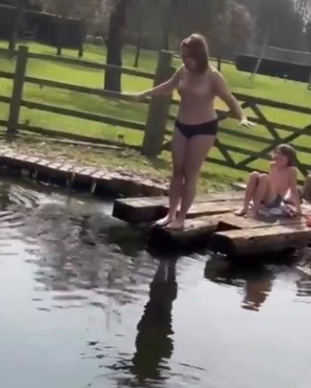 I’m A Celeb champ Giovanna Fletcher strips to her underwear to jump in a pond – and fans think she’s topless