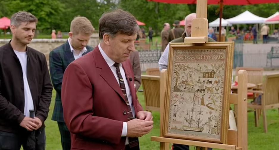 Antiques Roadshow guest gobsmacked by value of silk sampler that’s been in family since 1780