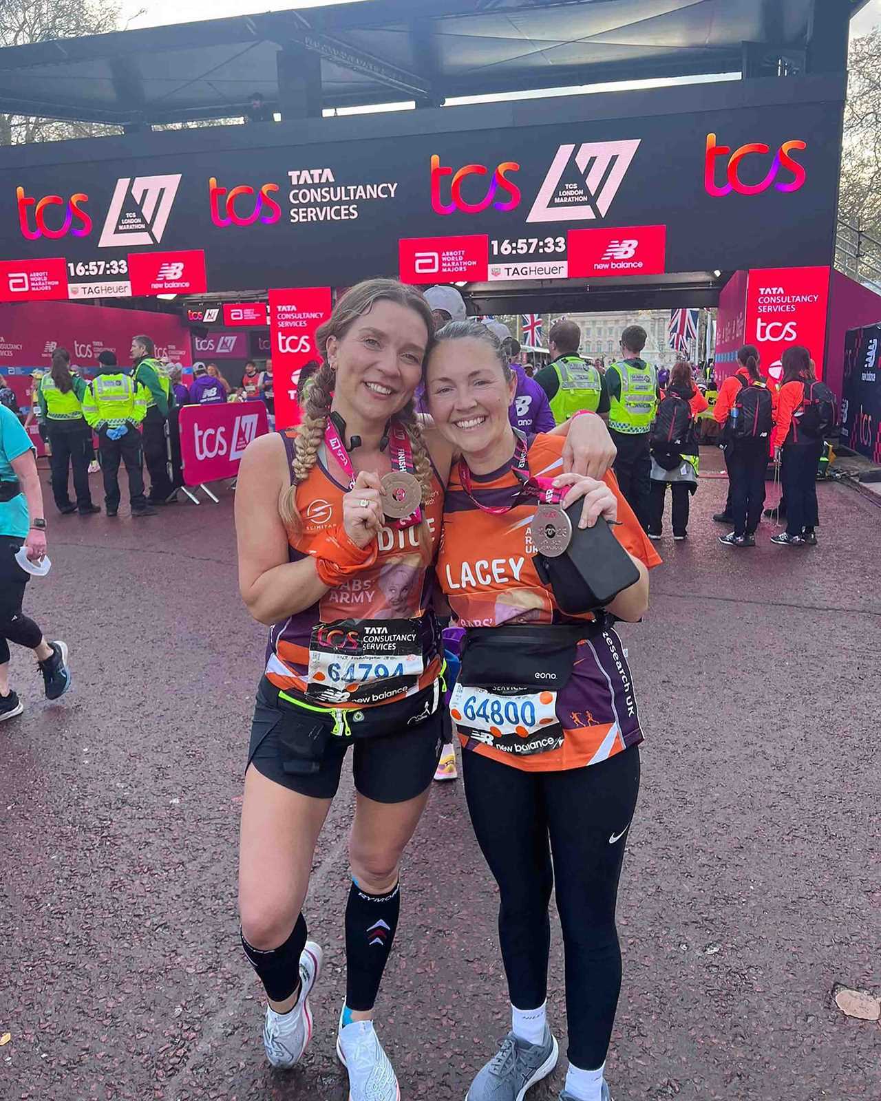 EastEnders star Lacey Turner breaks down in tears as she hugs her husband and daughter after emotional London Marathon