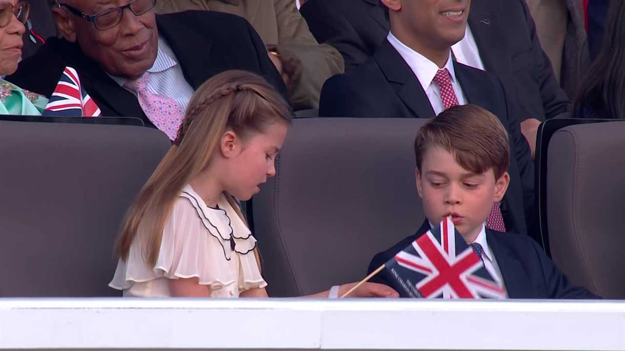 Sweet moment Princess Charlotte, 8, asks mum Kate for help as she sits next to brother George at coronation concert