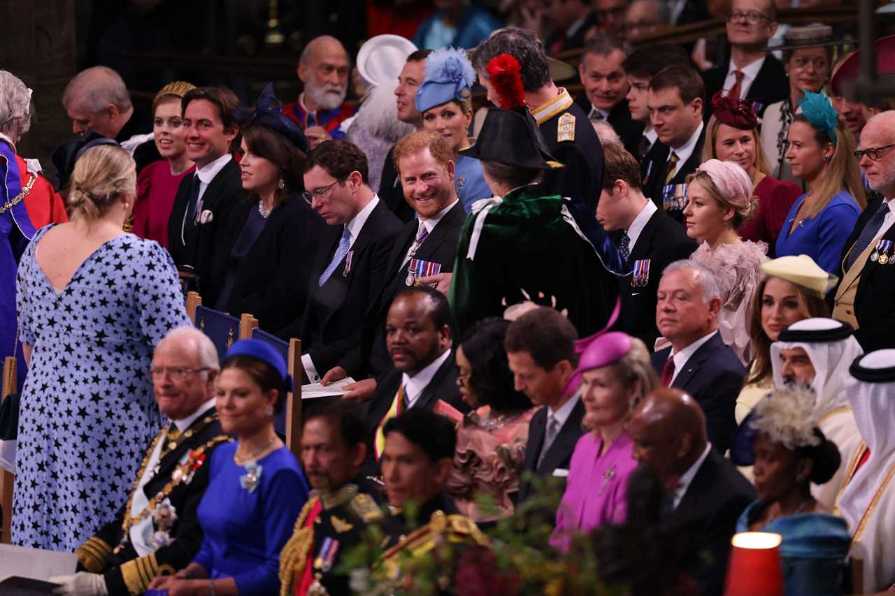 Prince Harry smiles despite sitting in third row after arriving separately from brother William at dad’s coronation