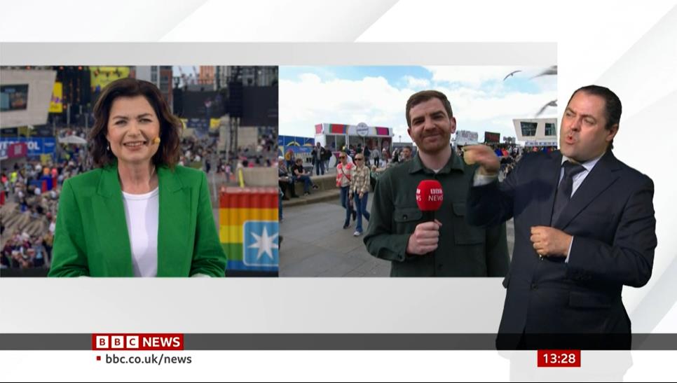 BBC News reporter left grimacing as private conversation is broadcast in mortifying live blunder