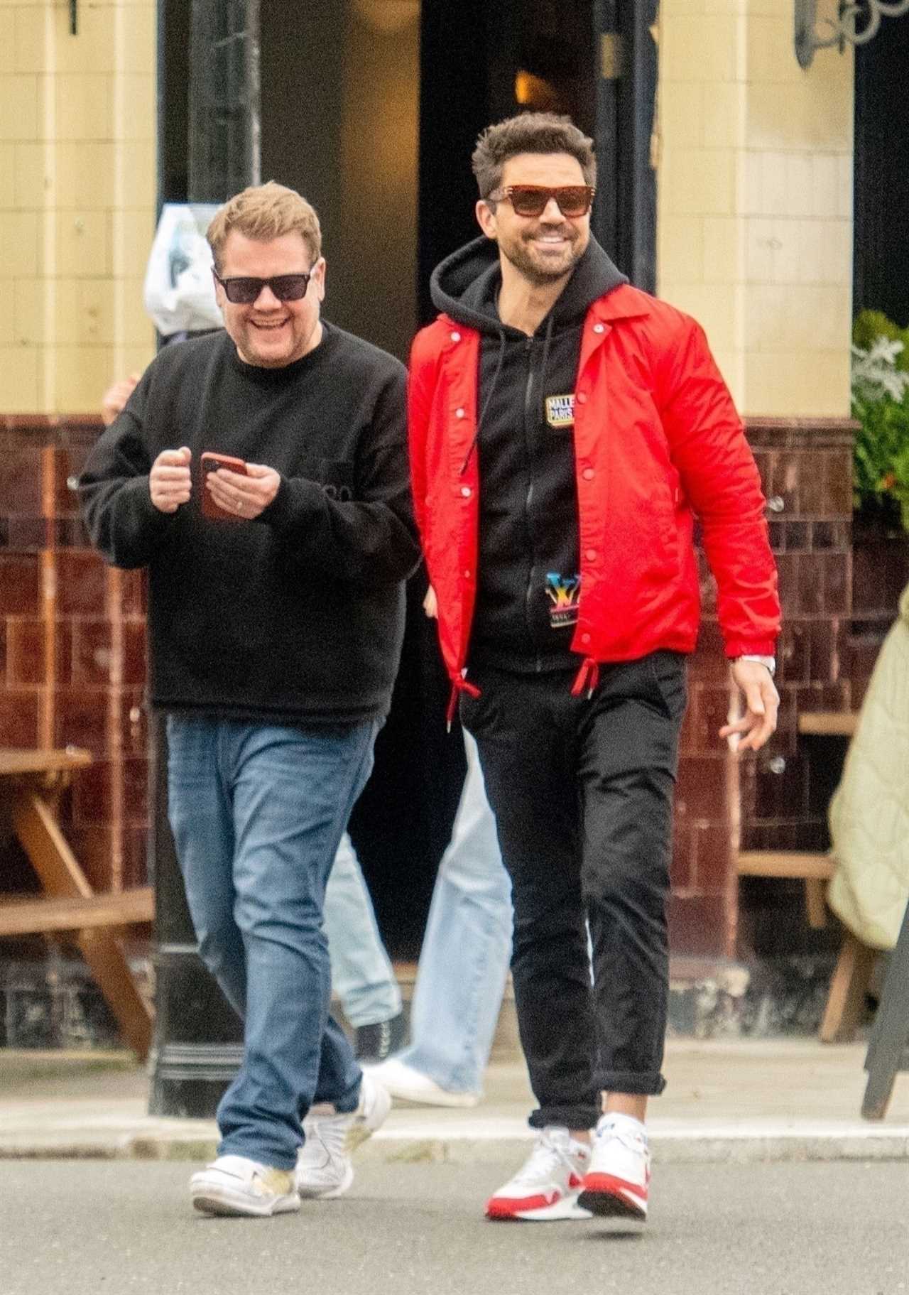 Ex-talk show star James Corden relives old times with fellow History Boys pal Dominic Cooper