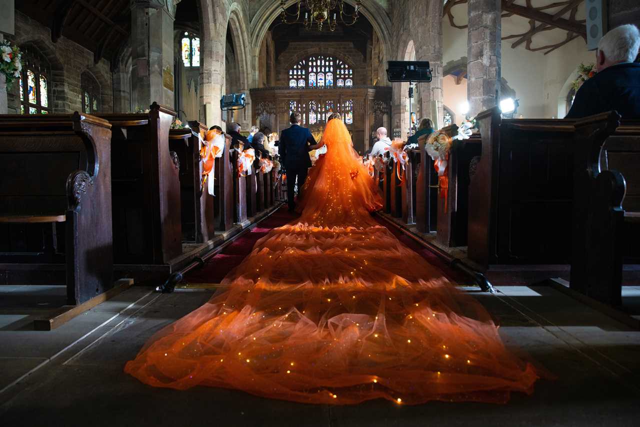 Coronation Street’s Gemma Winter weds Chesney Brown in grand orange dress