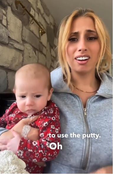 Stacey Solomon stunned as baby Rose vomits all over her during live video to fans