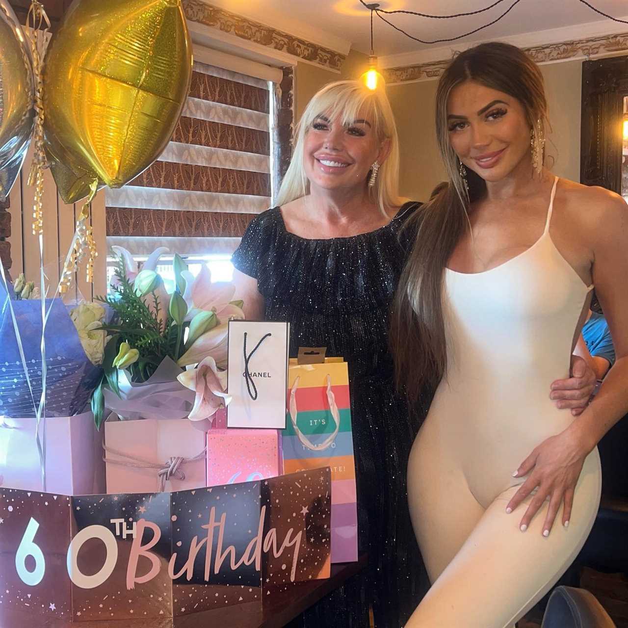 Chloe Ferry goes braless as she shows off curves in see-through dress as mum celebrates her 60th birthday in Magaluf