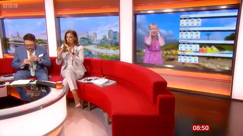 BBC Breakfast’s Jon Kay and Sally Nugent leave Carol Kirkwood wincing as they interrupt weather report in chaotic scenes