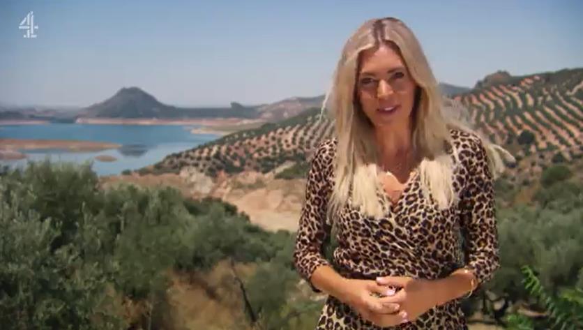 A Place in the Sun’s Danni Menzies cranks up the glamour in plunging leopard-print dress