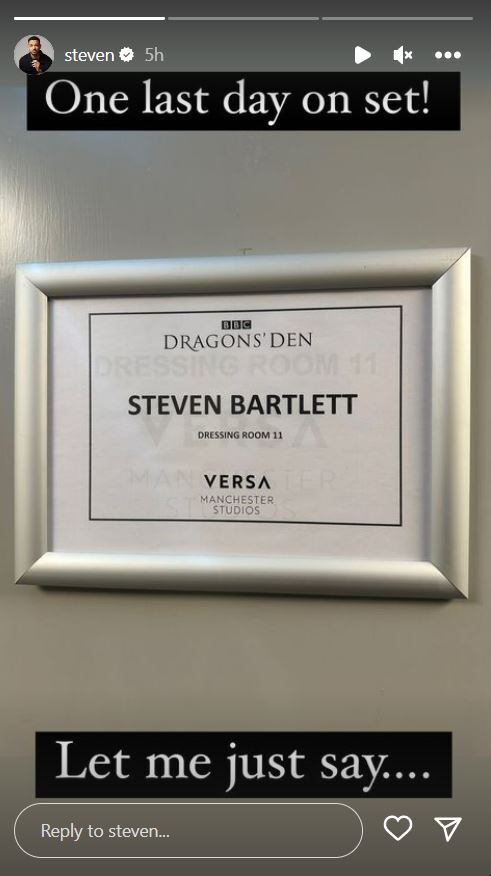 Dragons’ Den star Steven Bartlett dramatically quits show as he share photo from last day on BBC set