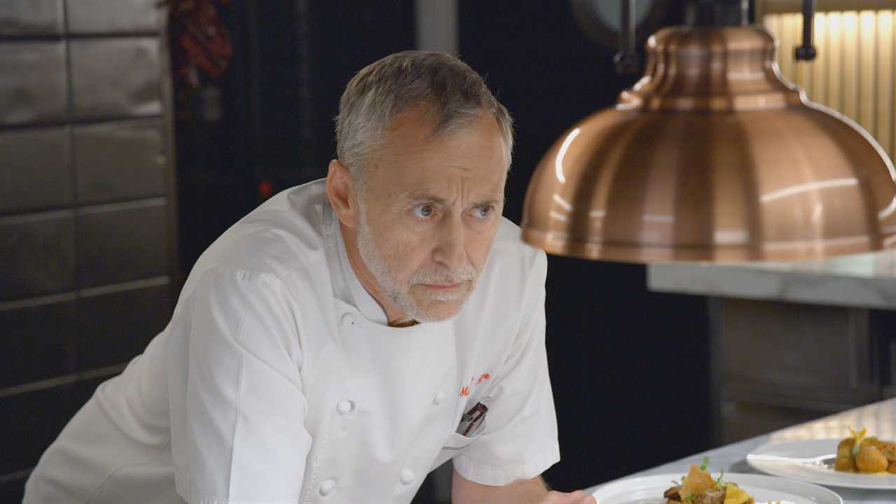 Michel Roux Jr....Michel looks concerned as he stands at the kitchen pass..