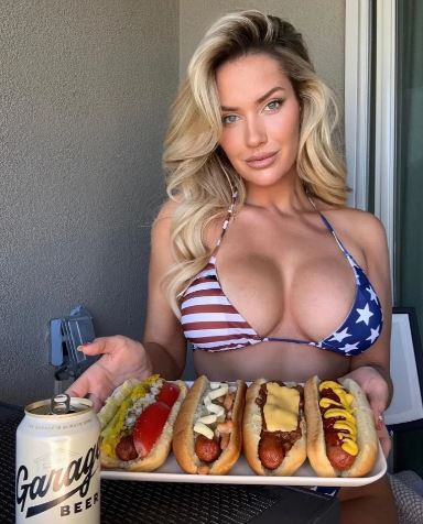 Paige Spiranac calls herself the queen of hot dogs as she shows off personalised new putter in busty new clip