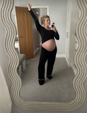 Towie’s Danielle Armstrong reveals huge baby bump as she counts down to second baby’s birth