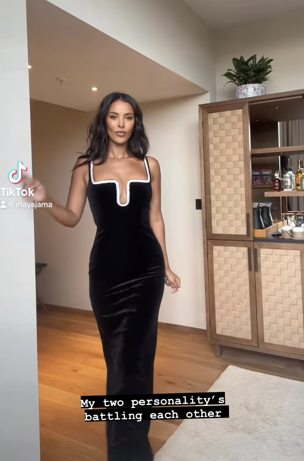 Maya Jama looks incredible as she goes braless in plunging figure hugging black dress