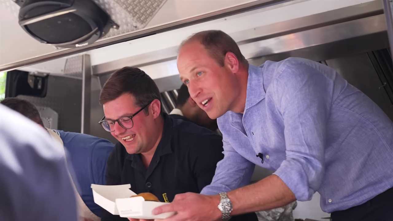 Prince William flips burgers as he serves veggie meals from food truck to shocked and delighted customers